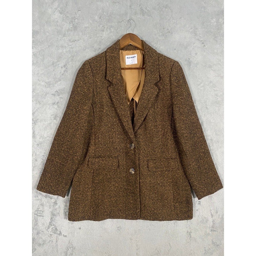 Old Navy Blazer Sz M Brown Relaxed Herringbone Wool Blend Tweed NWT Preppy